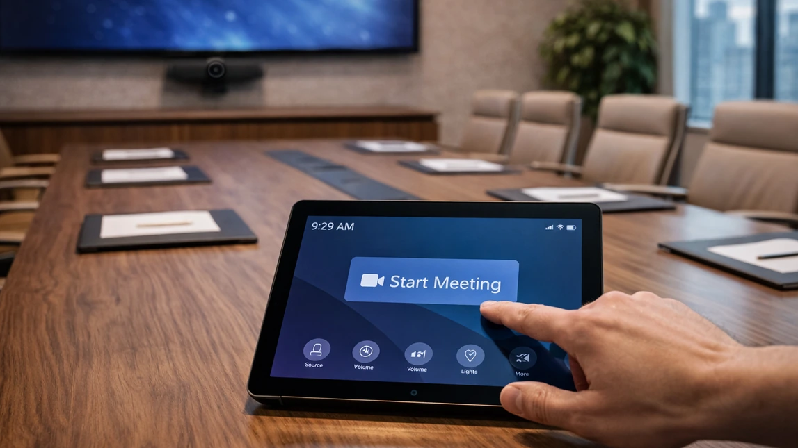 Conference Room Av Simple Control Touch Panel Meeting Start