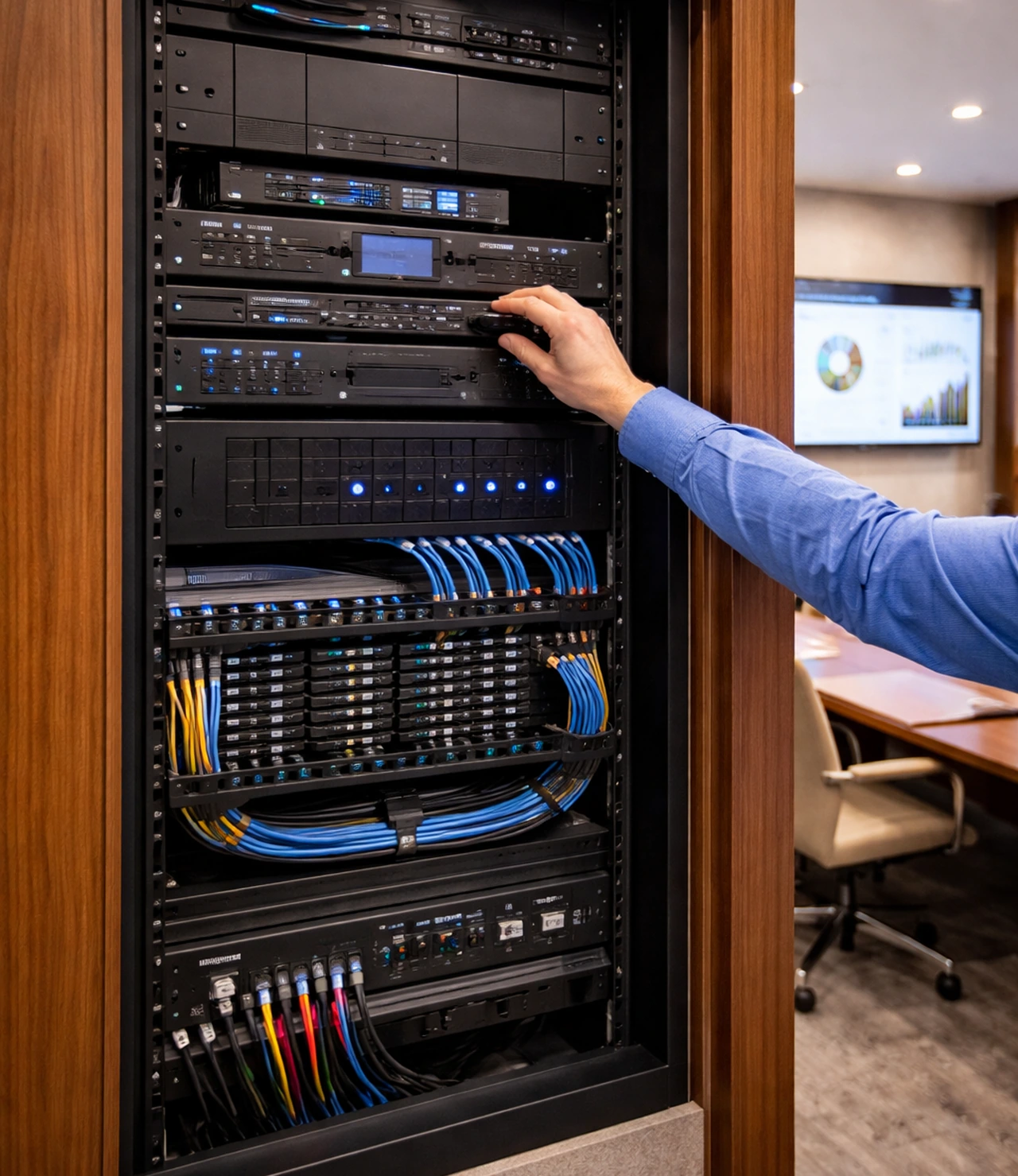 Conference Room Clean Cable Management Serviceable Av Rack