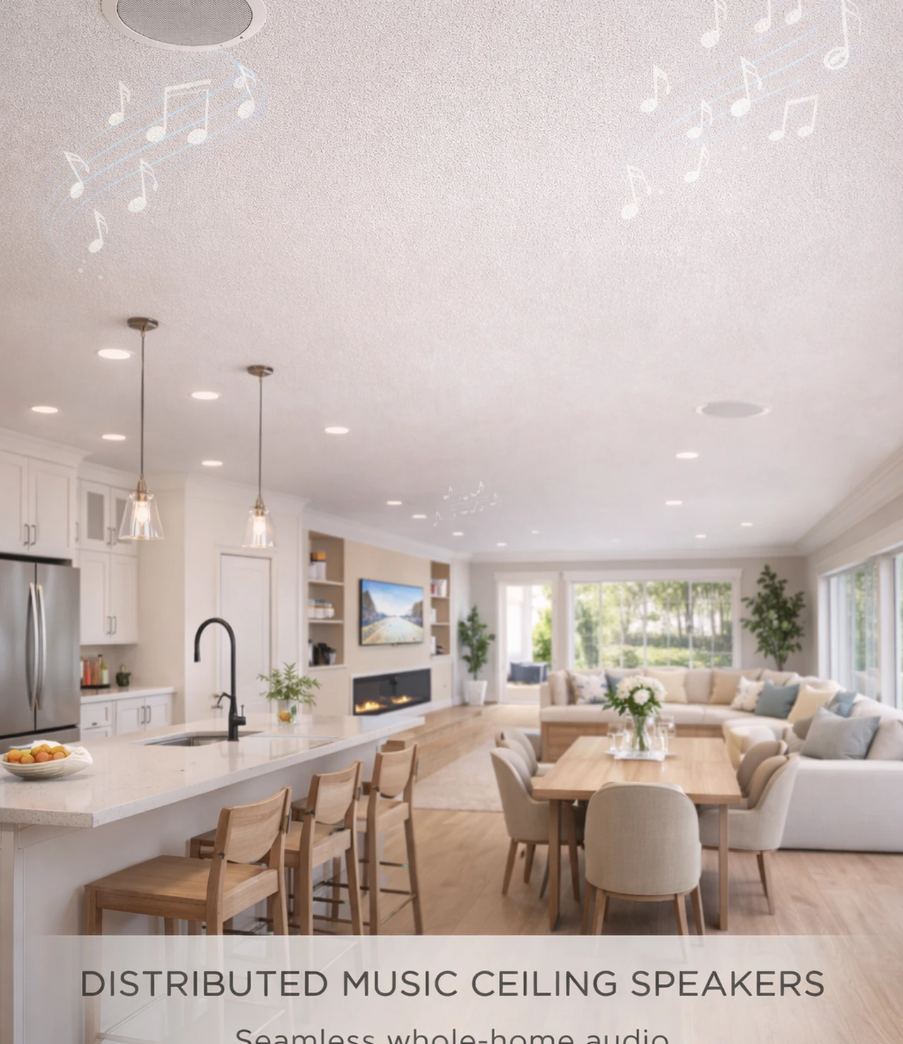 Distributed Music Ceiling Speakers For Open Living Spaces