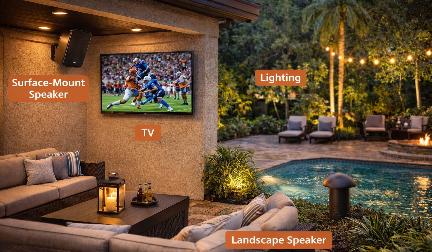 Integrated Outdoor Entertainment Audio Lighting Tv