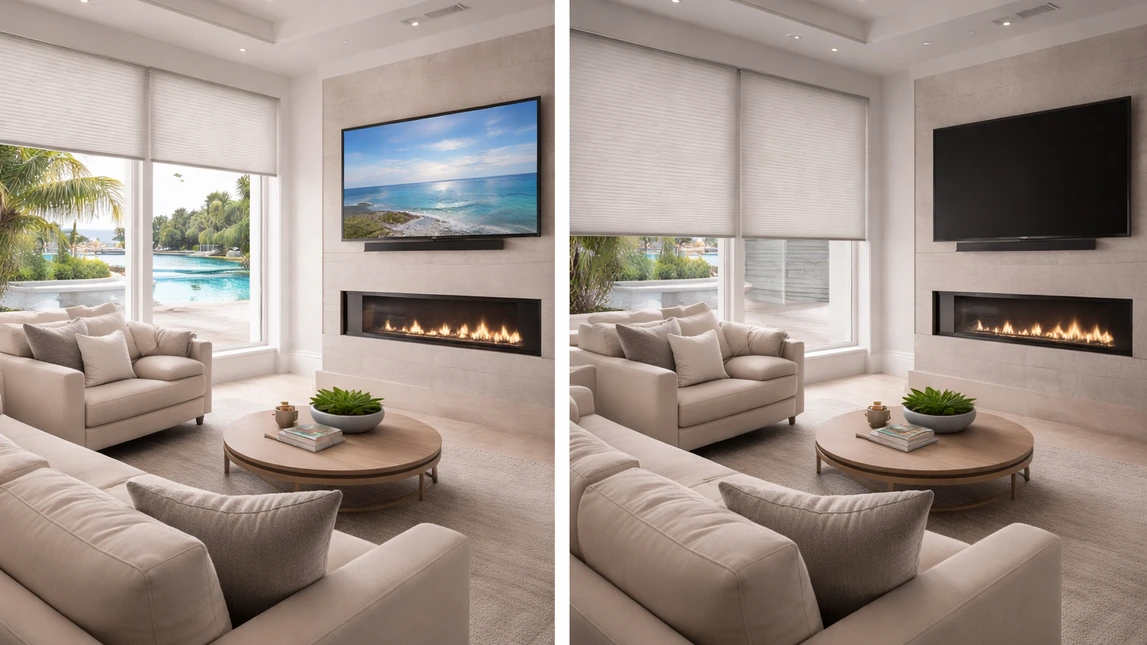 Motorized Blinds Living Room Glare And Privacy Control