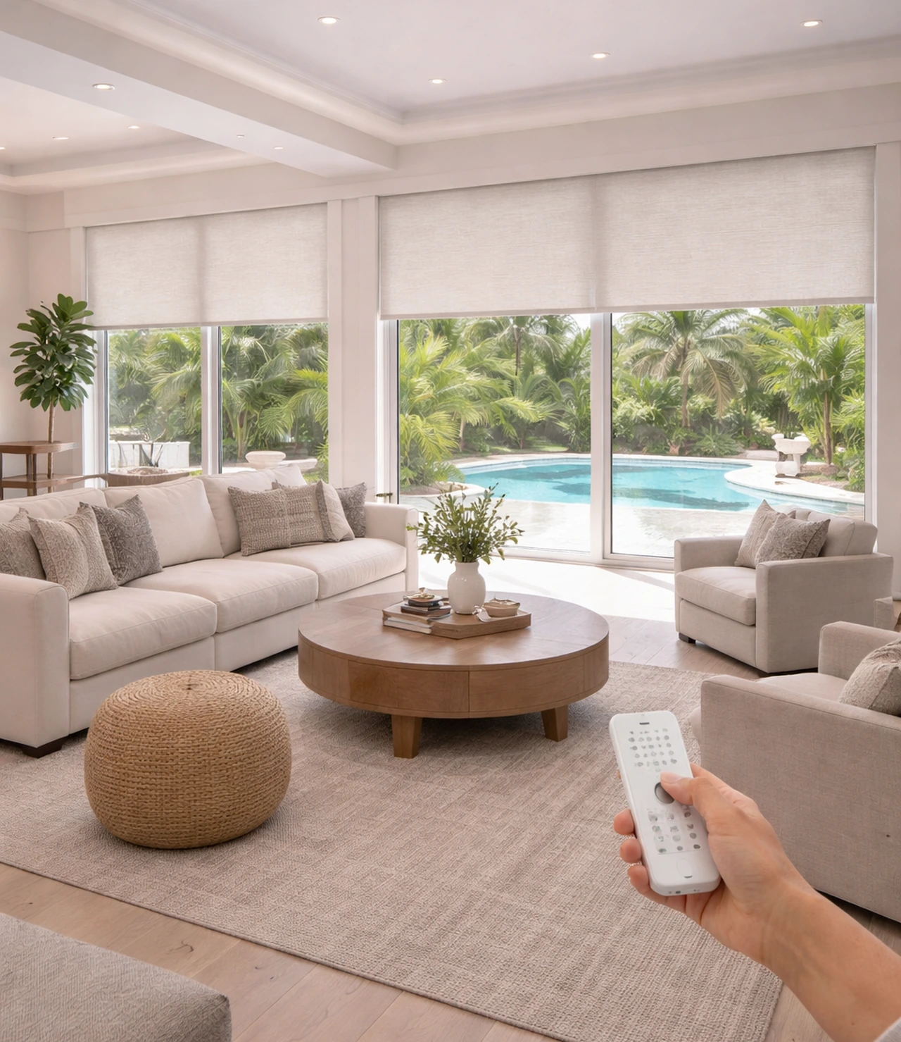 Motorized Shades Open Concept Living Room Daylight Control