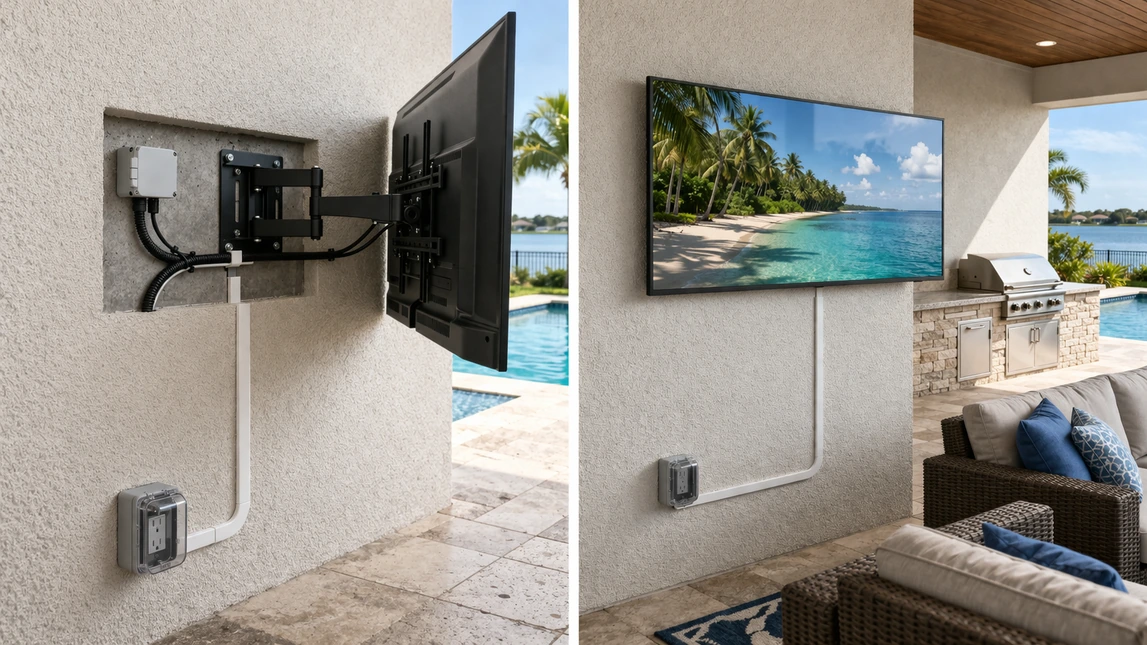 Outdoor Tv Mounting Cable Routing And Clean Wall Finish Outdoor Tv Mounting Cable Routing And Clean Wall Finish