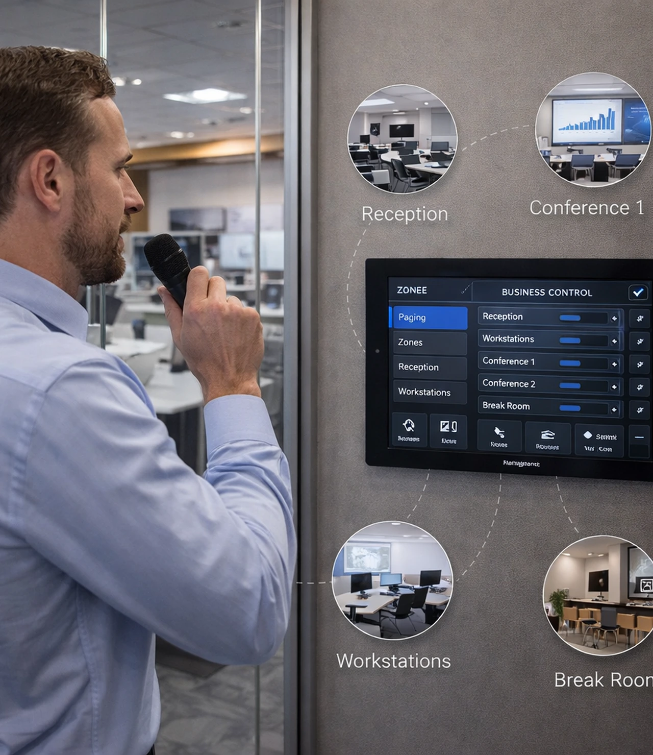 Multi Zone Audio Paging And Business Control