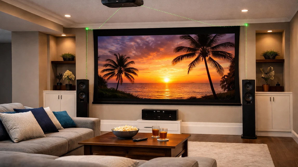 Projector Screen Placement With Projector And Speakers Projector Screen Placement With Projector And Speakers