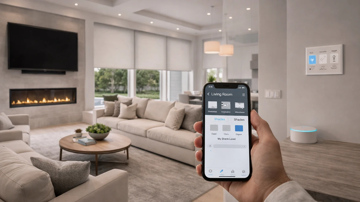 Smart Home Motorized Shades Integrated Room Control